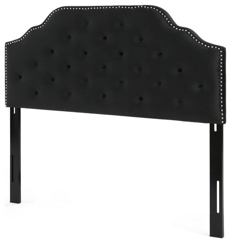 GDF Studio Falcon Tufted New Velvet Queen/Full Headboard, Black