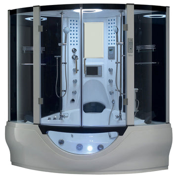 Valencia Steam Shower w/ Heated Massage Bathtub Whirlpool Hot Tub Sauna, White