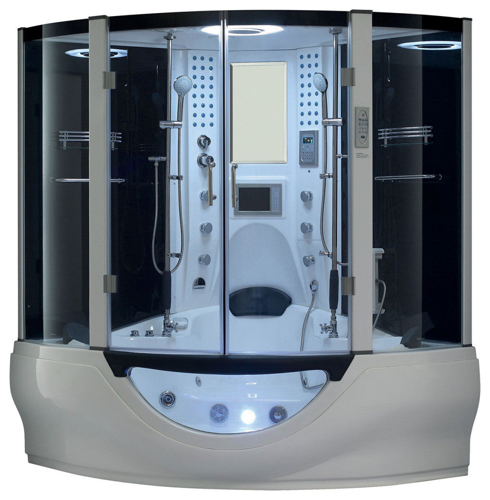 Valencia Steam Shower w/ Heated Massage Bathtub Whirlpool Hot Tub Sauna, White