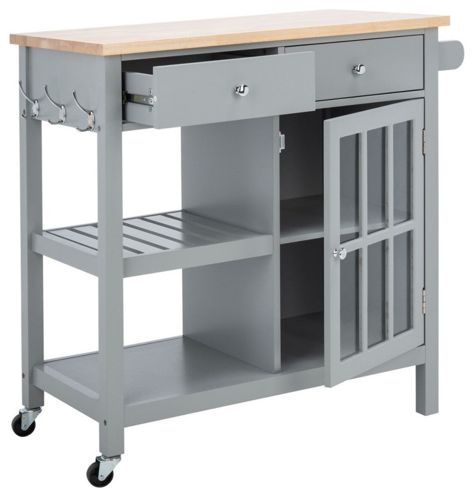 Safavieh Locklyn 1 Door 2 Drawer 2 Shelf Cart, Grey/Natural