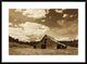 "Old red barn in pastoral landscape, Oregon - Sepia" Framed Print, 38"x28"
