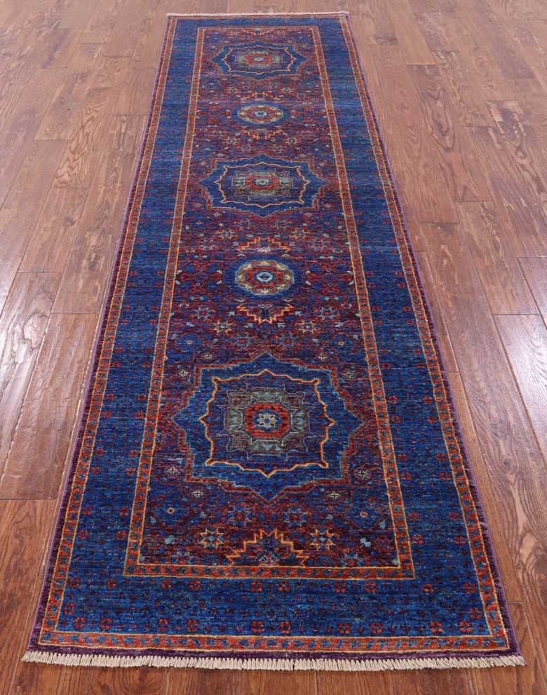 Geometric Mamluk Hand-Knotted Wool Runner Rug 2' 9" X 9' 9" - Q12278