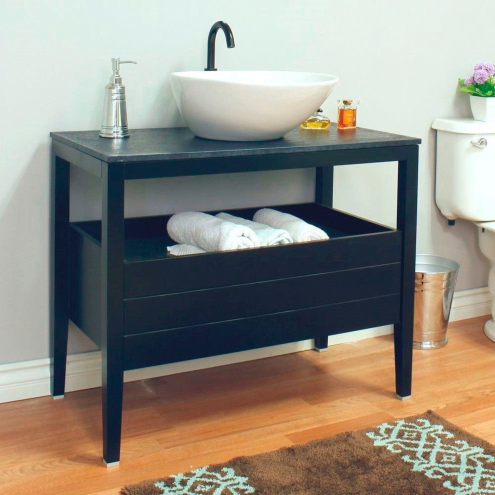 35.5" Single Sink Vanity, Wood, Black