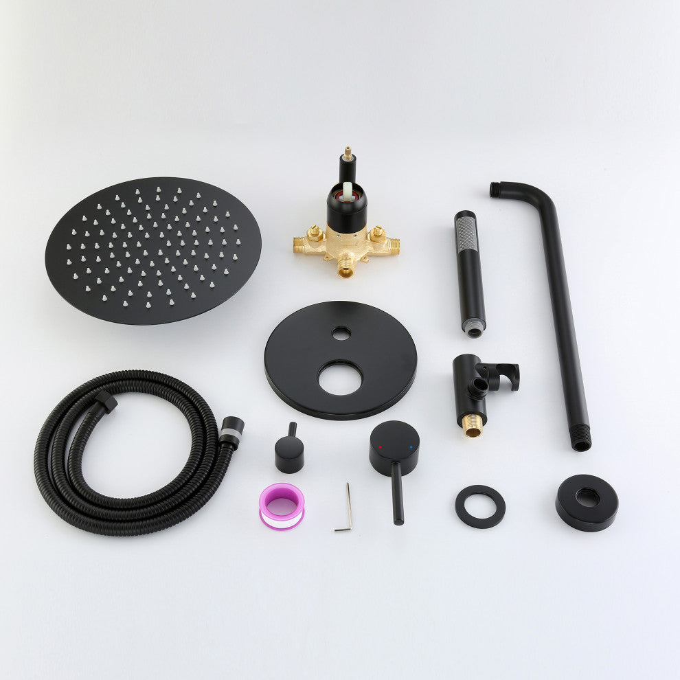 Luxury Pressure-Balanced Complete Shower System with Rough-In Valve, Matte Black