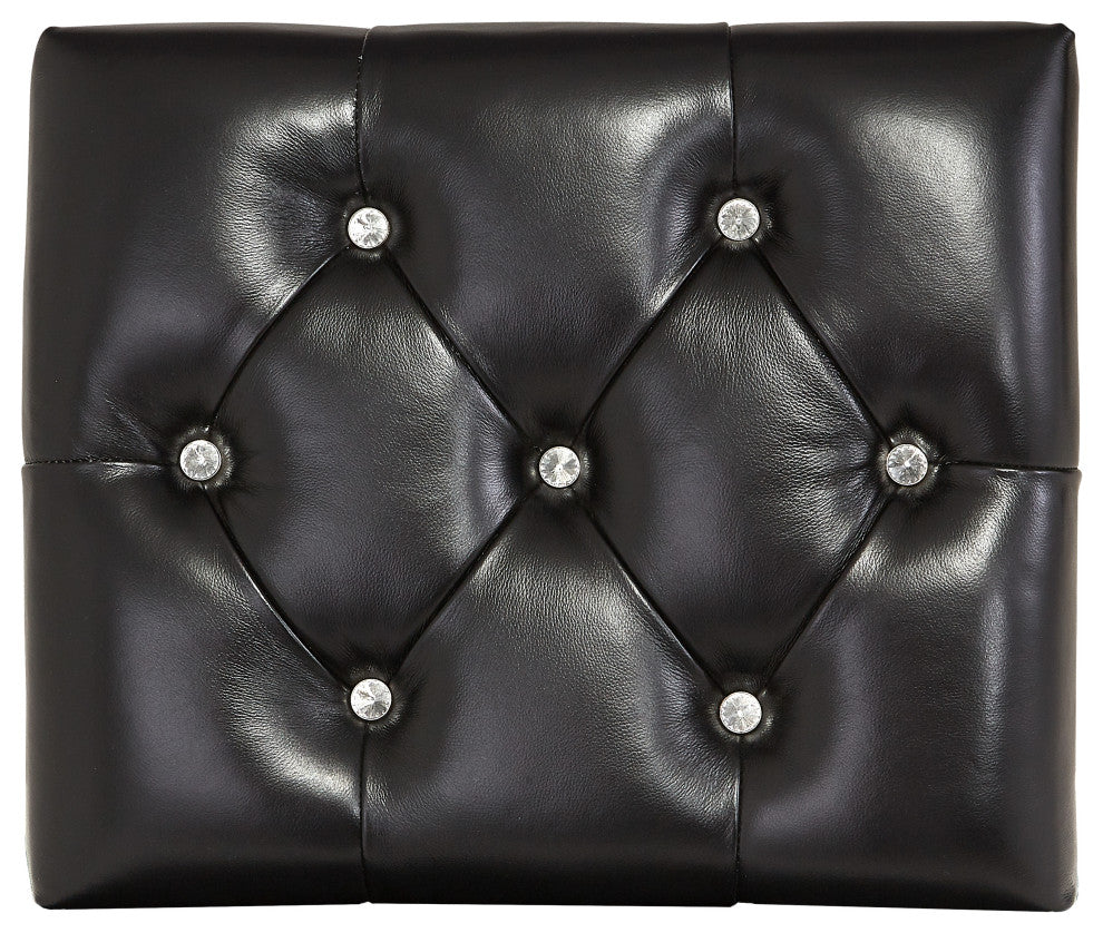 Hollywood Swank Tufted Leather Vanity Bench, Black
