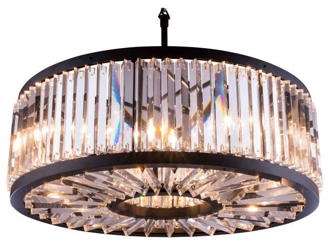 10 light 36 Inch Chandelier, Matte Black, 36, Silver Shade Grey
