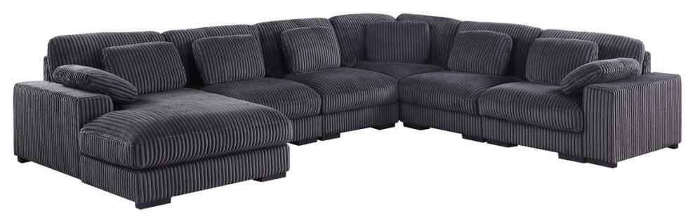 Nadine 155.5"W Dark Gray Corduroy Modular Corner Sectional Left-Facing Chaise