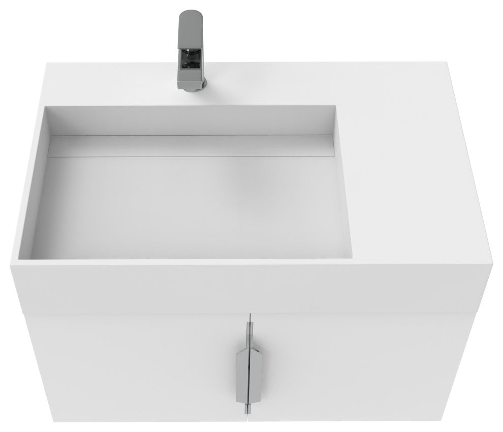 CastelloUSA Amazon 30" Left Wall Mounted Bathroom Vanity Set, White, White Top, Brushed Nickel