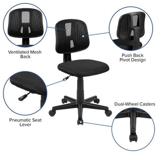 Pemberly Row Contemporary Pivot Mesh Back Office Swivel Chair in Black