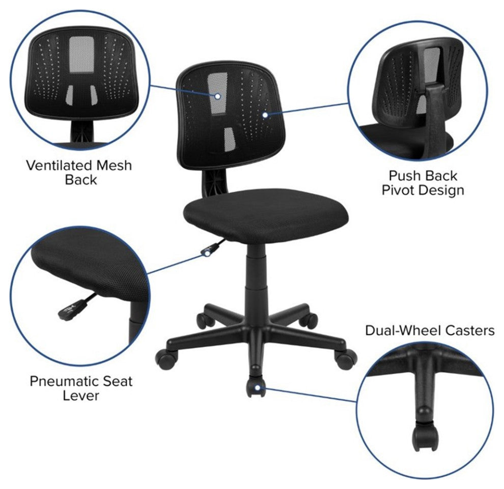 Pemberly Row Contemporary Pivot Mesh Back Office Swivel Chair in Black