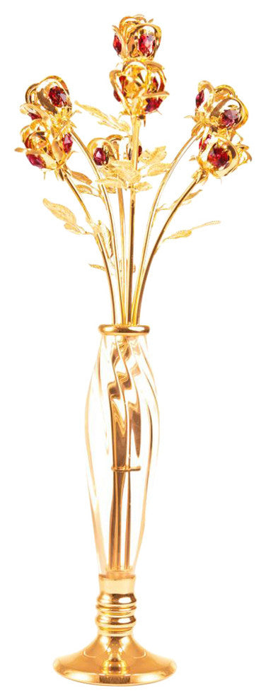 24K Gold Dipped Crystal Studded Rose Bouquet With Vase
