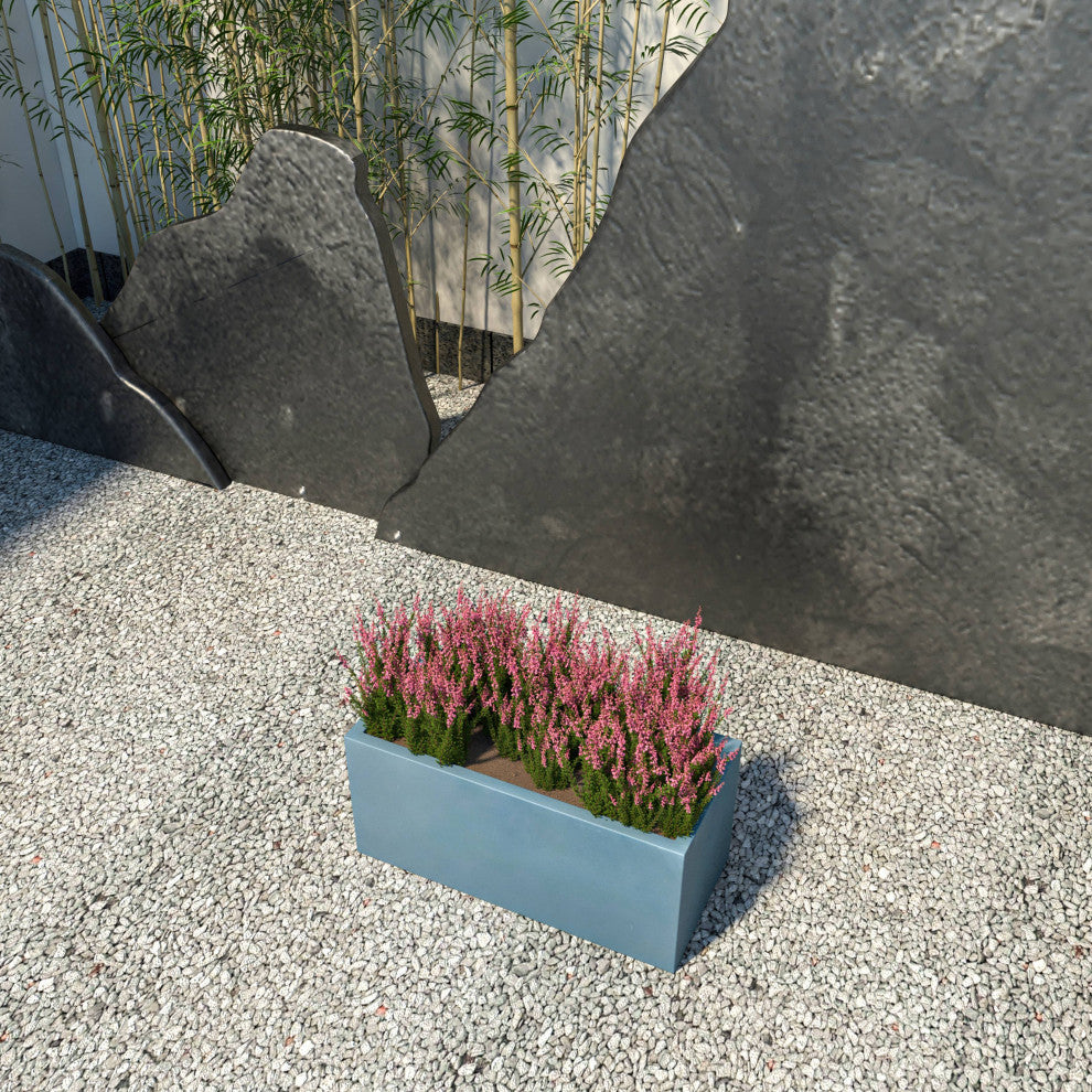 Bloom Rectangular Planter, Fiberstone and MGO Clay, Aged Concrete, 9 Inch