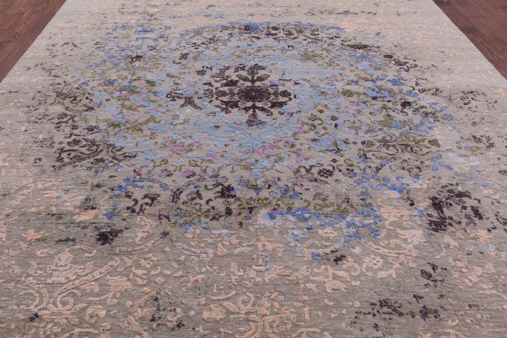 8' 11" X 12' 1" Wool and Silk Modern Hand Knotted Rug Q9259