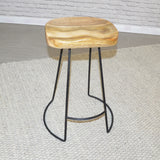 Stationary Solid Mango Wood Seat Tractor Stool, Natural/Black