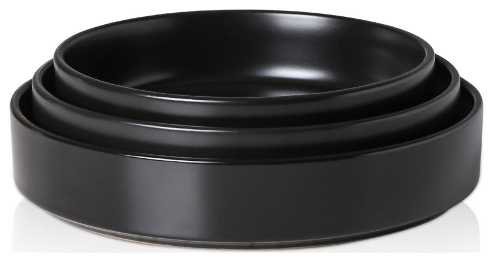 3-Piece Stone Lain Celina Stoneware Service Bowl Set, Black