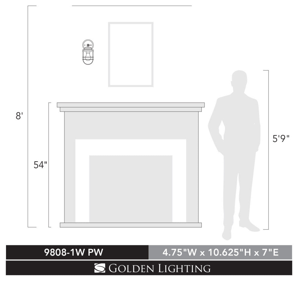 Golden Lighting 9808-1W Seaport 11" Tall Bathroom Sconce - Brushed Champagne