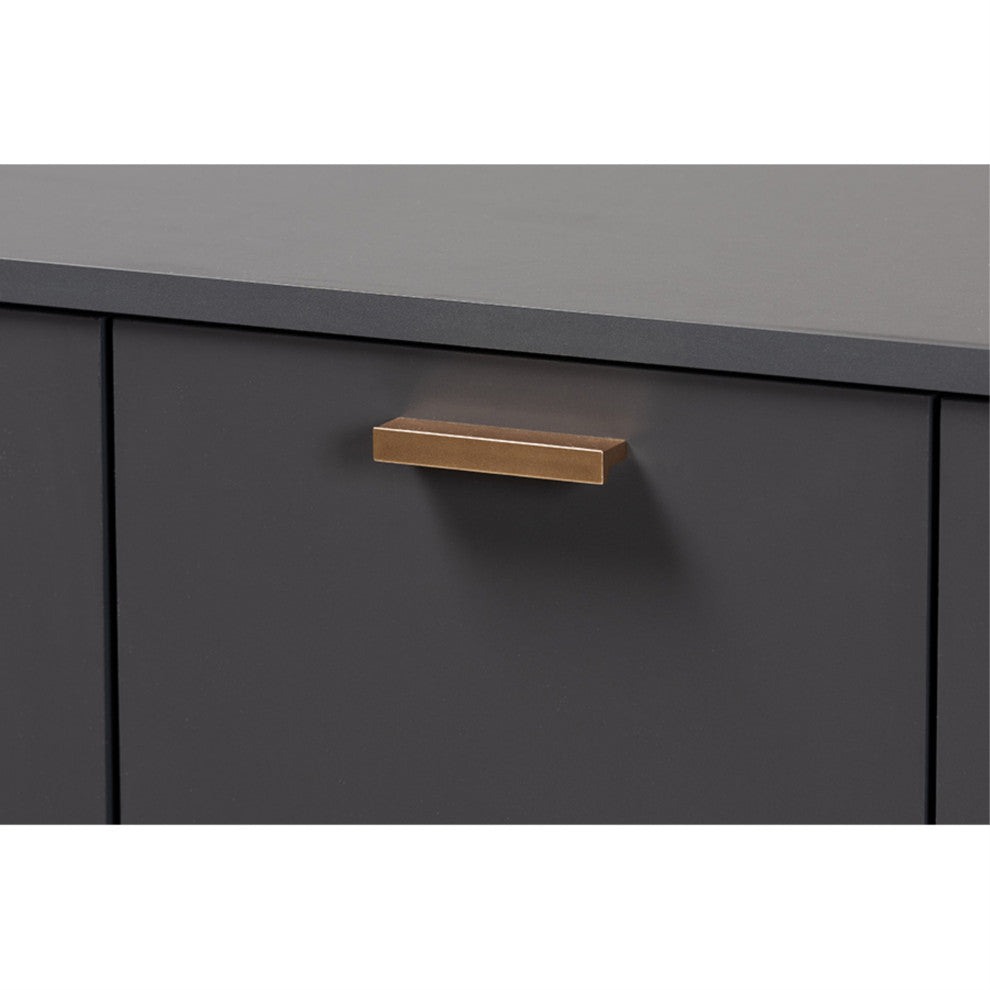 Kelson Dark Gray and Gold Finished Wood 3-Door Shoe Cabinet