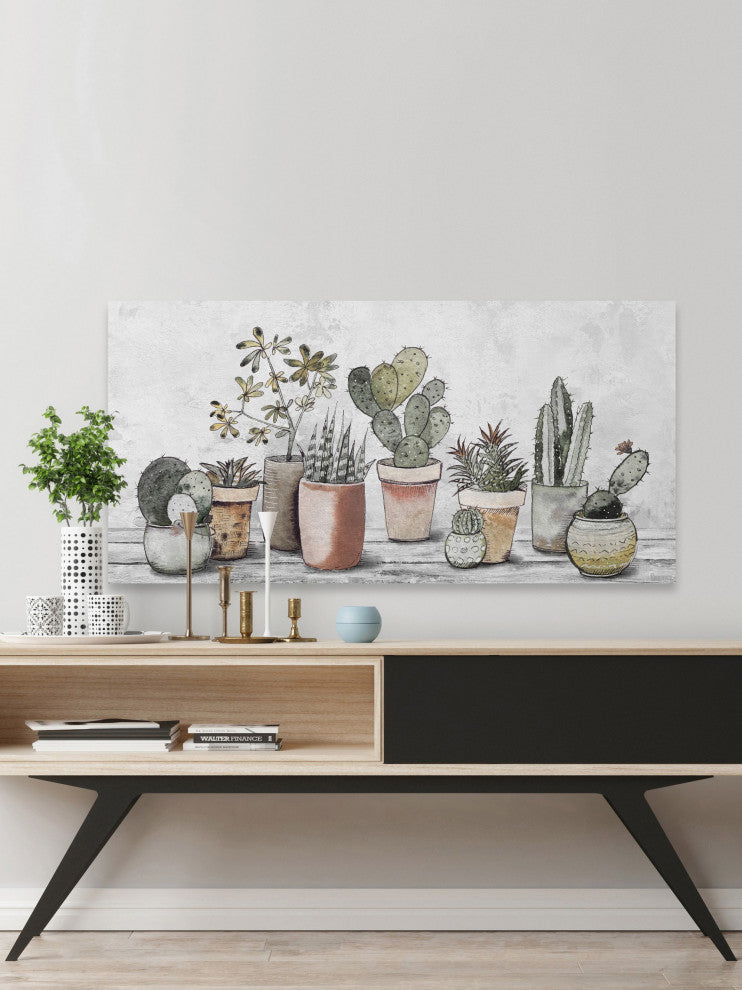 "Mixed Cacti and Succulents" Painting Print on Wrapped Canvas