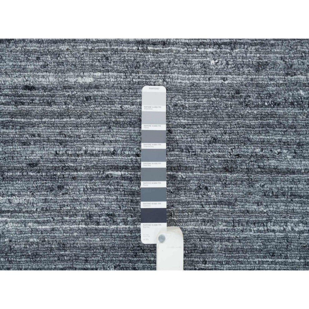 Arsenic Gray Hand Loomed Modern Striae Wool XL Runner Oriental Rug 2'6"x15'10"