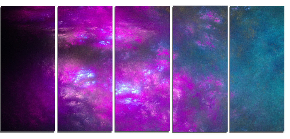 Purple Blue Starry Fractal Sky, Abstract Canvas Art Print, 60"x28", 5 Panels