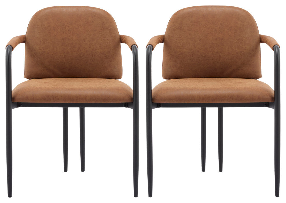 GDF Studio Modern Dining Chair With Iron Frame, Set of 2, Black/Reddish Brown