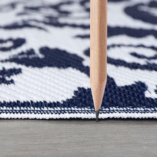 Carrero Transitional Scroll Navy/White Rectangle Indoor/Outdoor Area Rug, 9'x12'