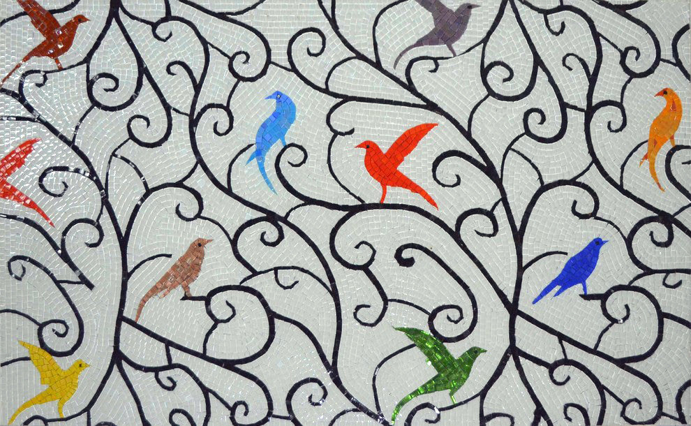 "The Hummingbirds" Mosaic Pattern Artwork, 72"x42"