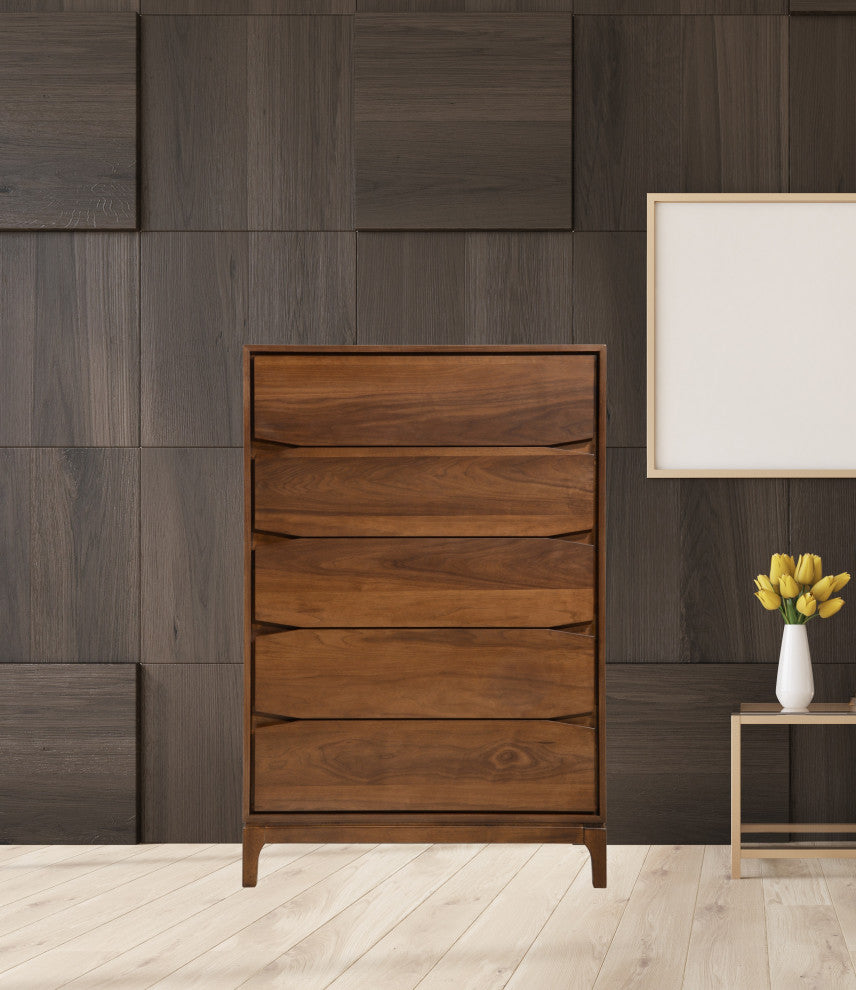 Chest 5-Drawer Solid Wood, Walnut