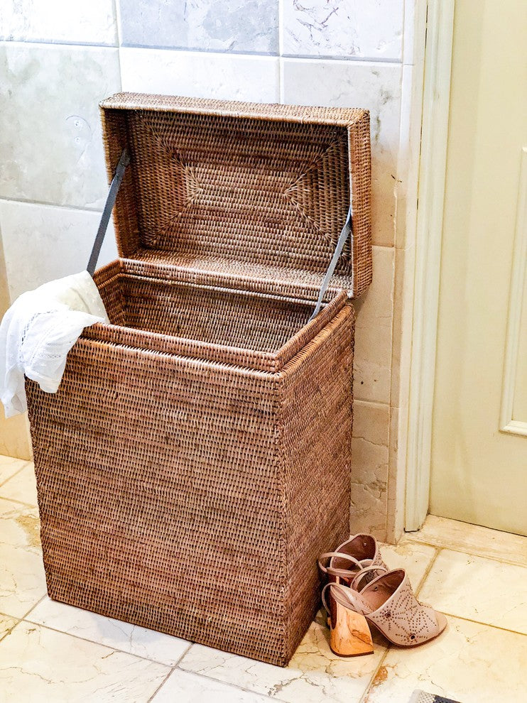 Artifacts Rattan Rectangular Hamper With Hinged Lid, Honey Brown