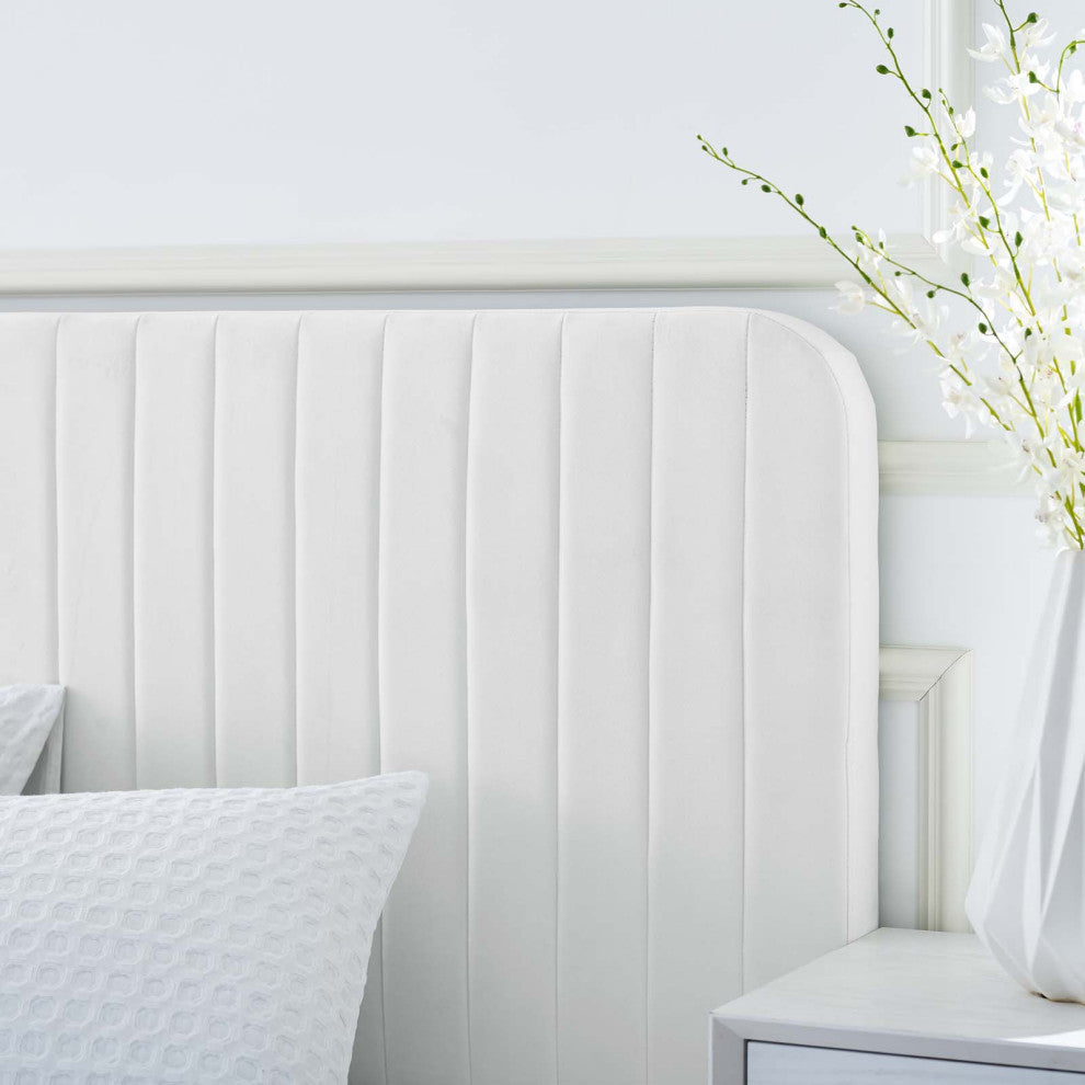Celine Channel Tufted Performance Velvet Twin Platform Bed, White