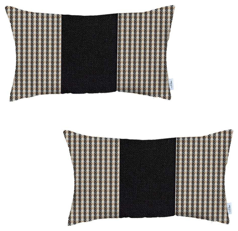 Set of 2 Tan Houndstooth Lumbar Pillow Covers