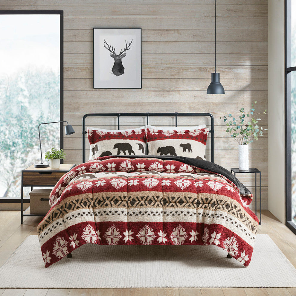 Woolrich Tunbridge Winter Cabin Sherpa Comforter Set, Red
