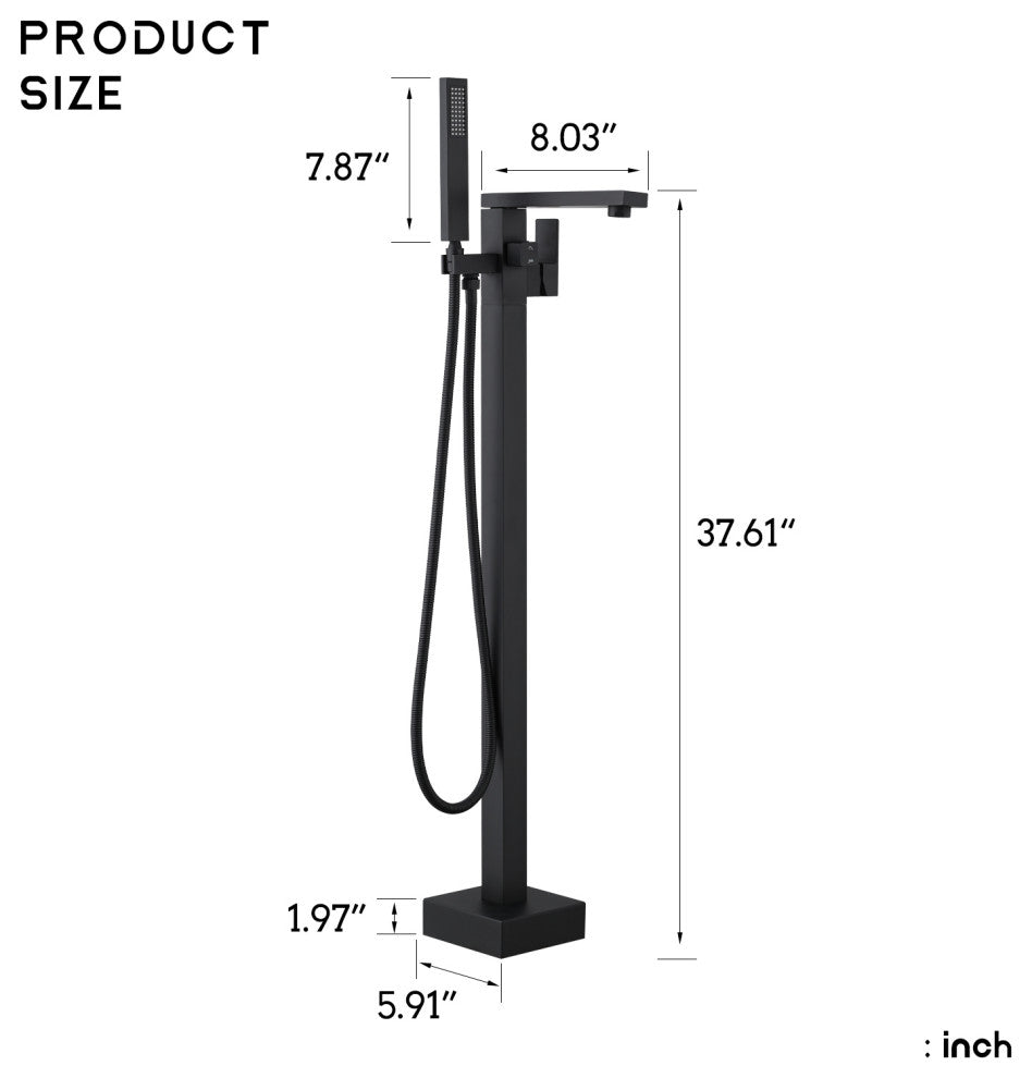 Freestanding Tub Shower Claw Foot Faucet With Handheld Spout, Matte Black
