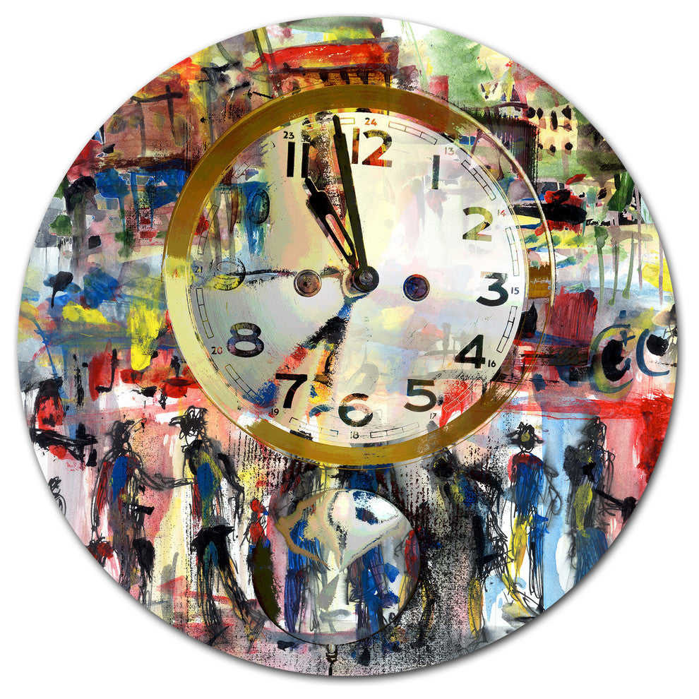 People And Time Acrylic Watercolor, Abstract Disc Metal Wall Art, 23"