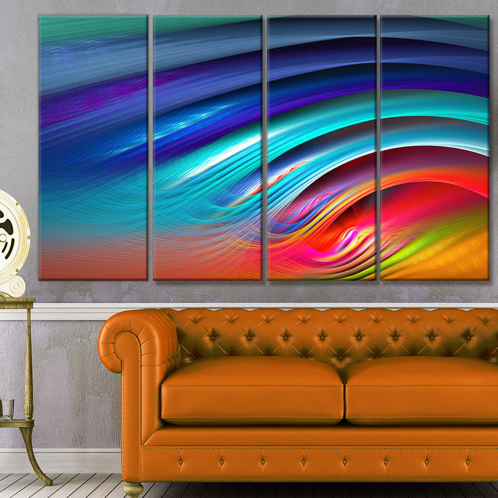Beautiful Fractal Rainbow Waves, Floral Canvas Art Print, 48"x28", 4 Panels