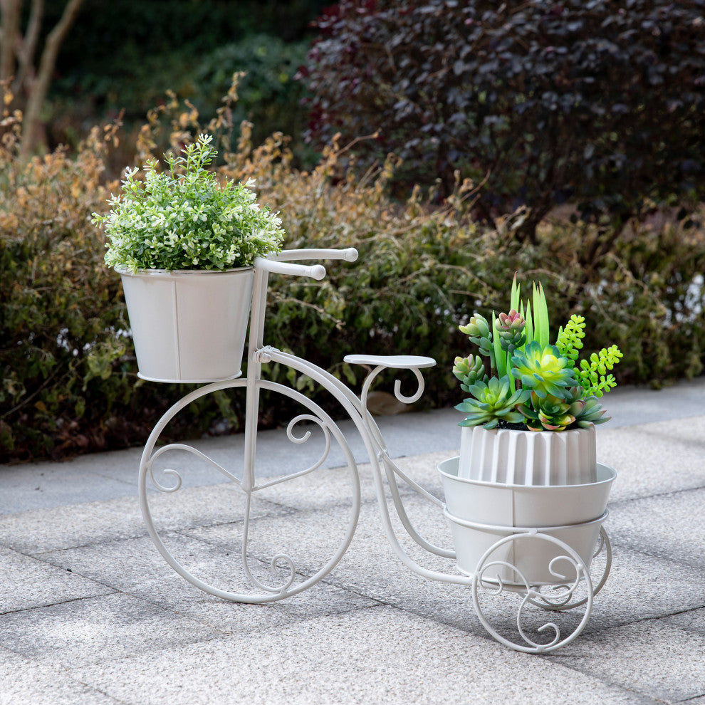 21.5"L Metal Bicycle Plant Stand, White