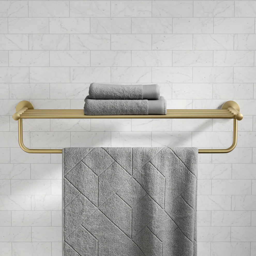Elie Bathroom Shelf With Towel Bar, Brushed Gold