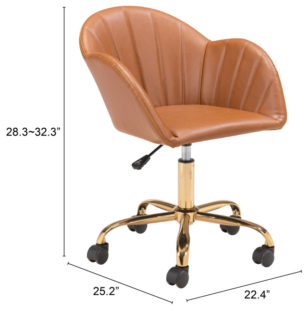 Computer Work Chair, Faux Vinyl Leather, Steel, Tan, Gold, Home Business Office