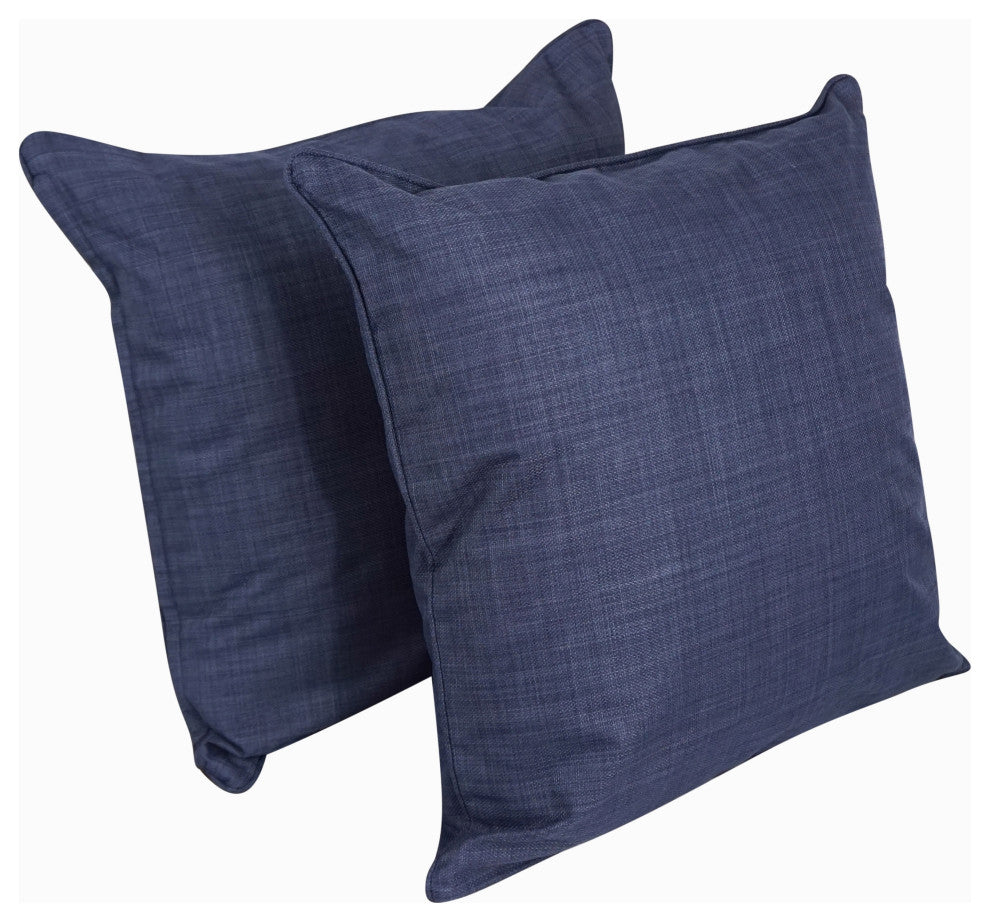 25" Double-Corded Polyester Square Floor Pillows With Inserts, Set of 2, Azul