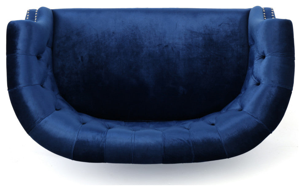 GDF Studio Melaina Tufted Scroll Arm New Velvet Loveseat, Navy Blue