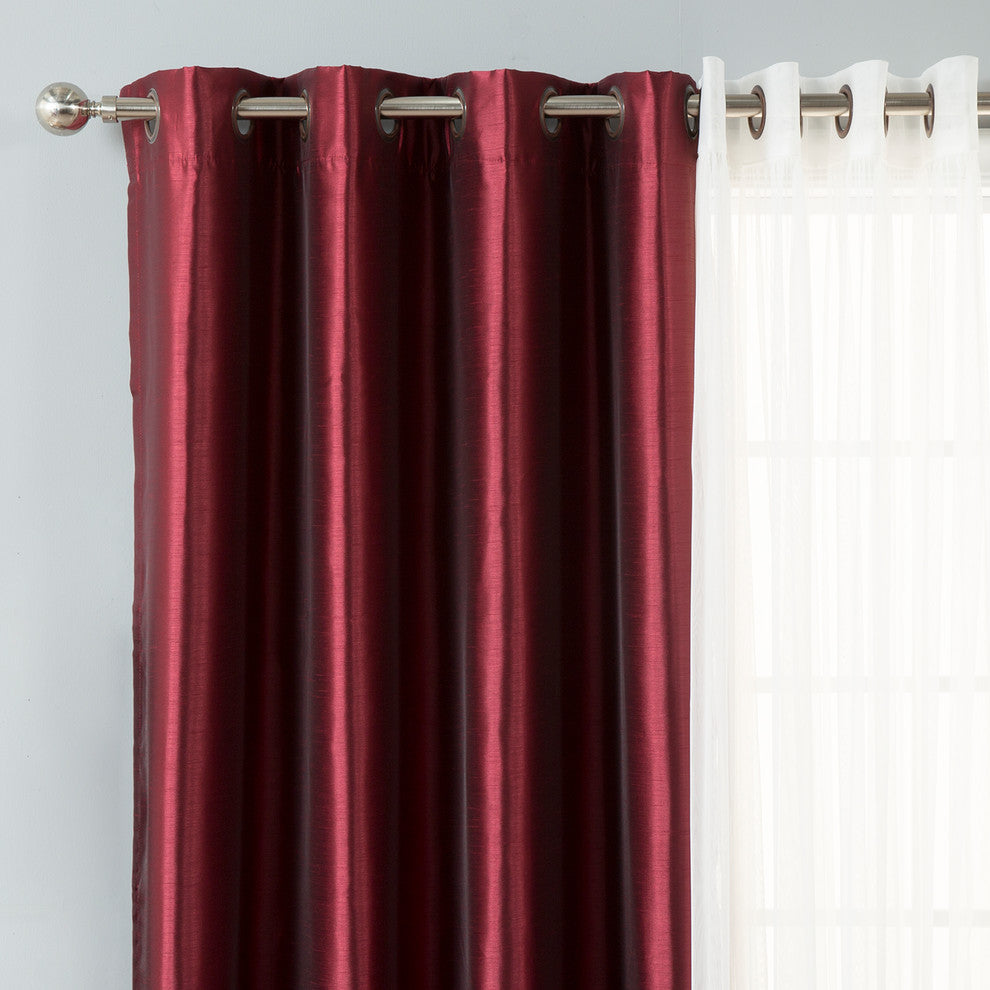 Tulle Lace and Faux Silk Blackout Mix and Match, 4-Piece Set, Burgundy