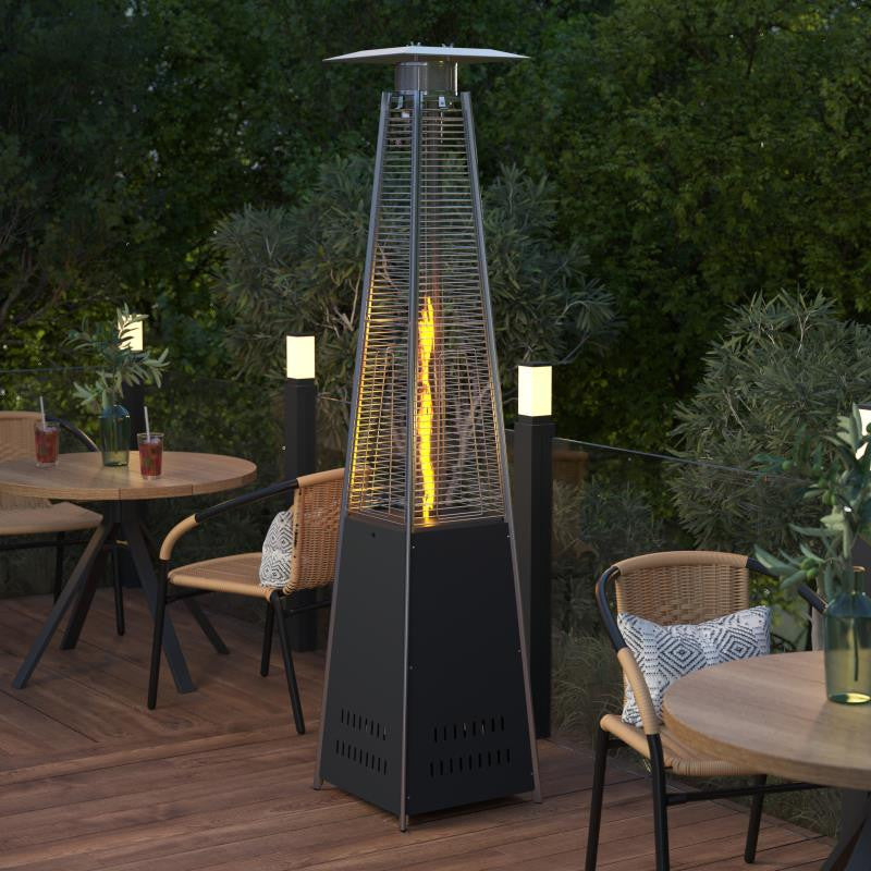 Sol Patio Outdoor Stainless Steel Pyramid 42,000 BTU Propane Heater With Wheels, Black
