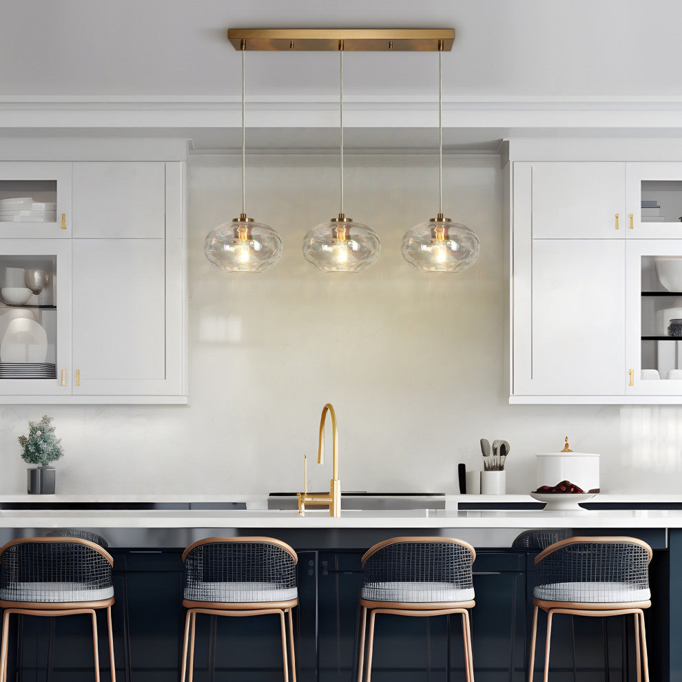 LNC Chrysaorican 3-Light Modern Iridescent Globe Glass Kitchen Island Light