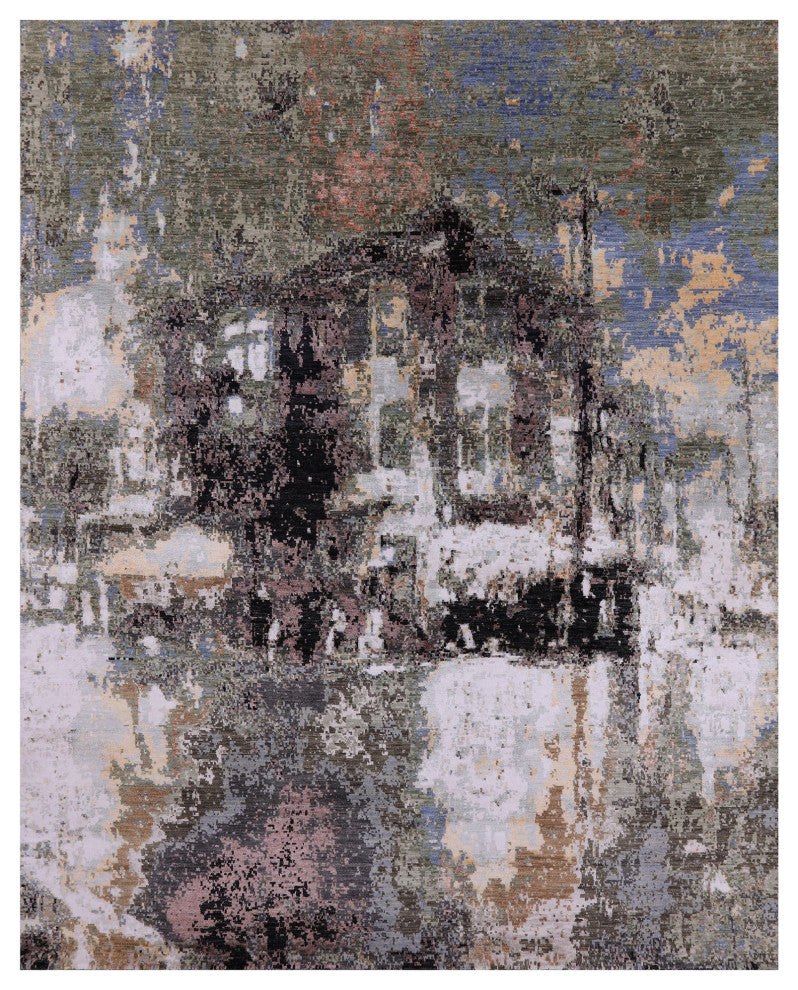 Modern Wool and Silk The Lake House Design Handmade Rug 8' 1" X 10' 0" Q7183