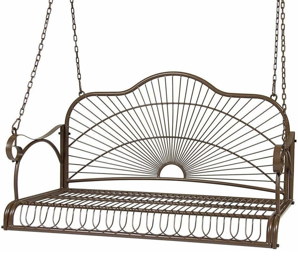 Metal Hanging Patio Porch Swing Bench Chairs Seat Metal With Chains and Arm