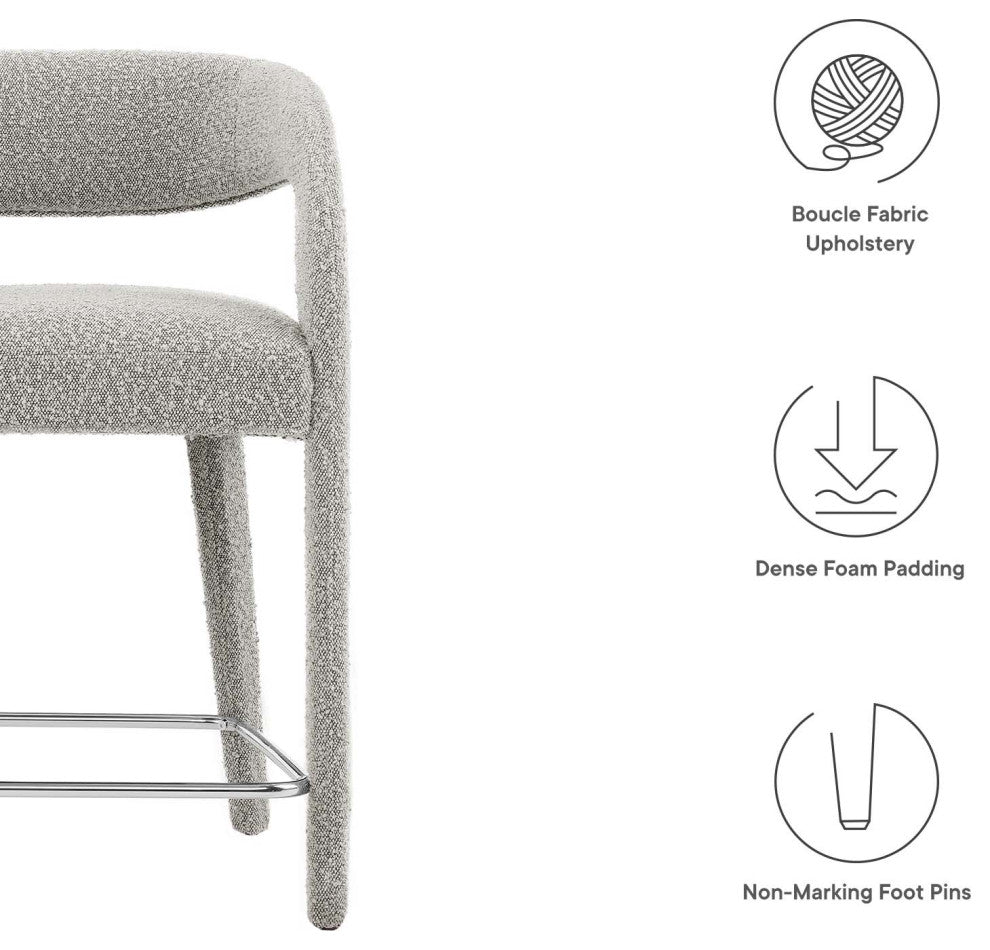 Pinnacle Boucle Upholstered Counter Stool Set of 2, Taupe Silver