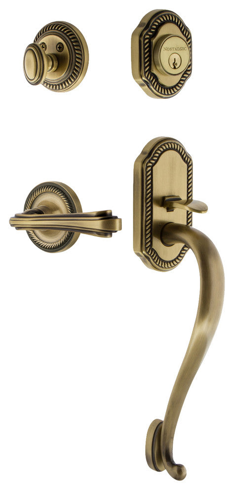 Rope Plate S Grip Entry Set Fleur Lever, Antique Brass, 2-3/8", Right
