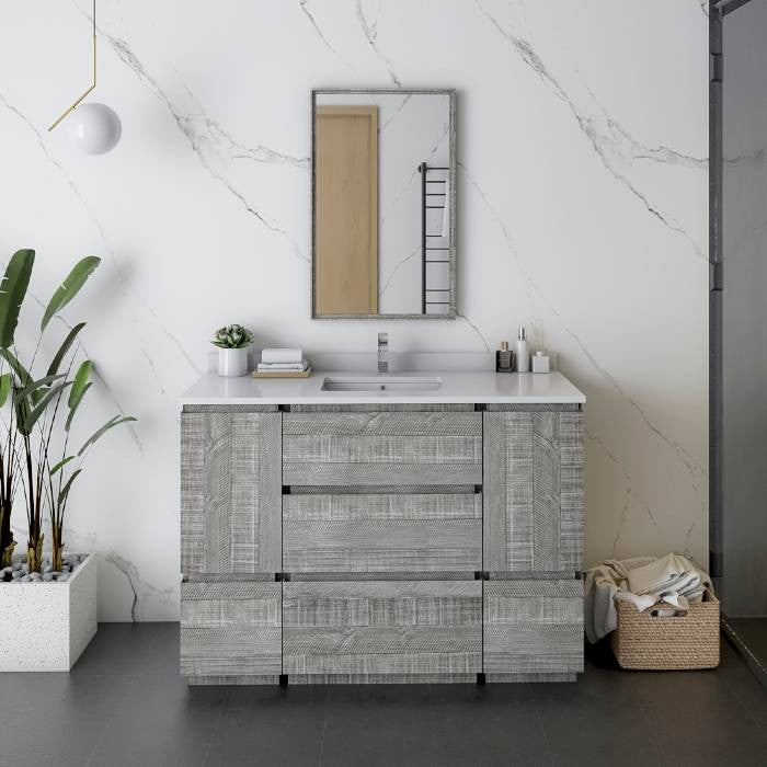 Formosa 48" Ash Single Sink Modern Bathroom Vanity Set, Faucet Fft1030bn