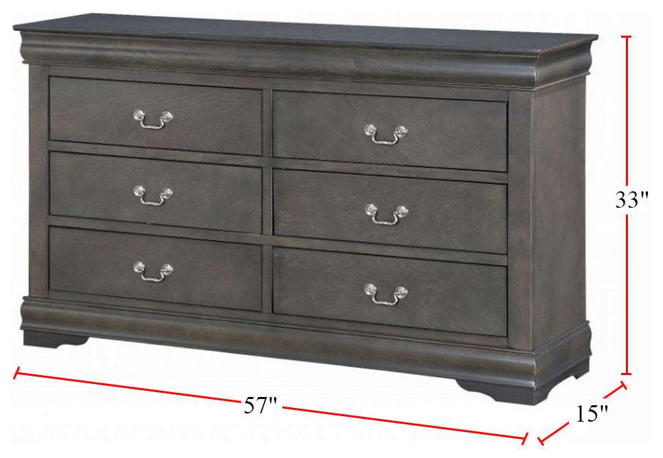 Wood Dresser with 6 Drawers, Drak Gray