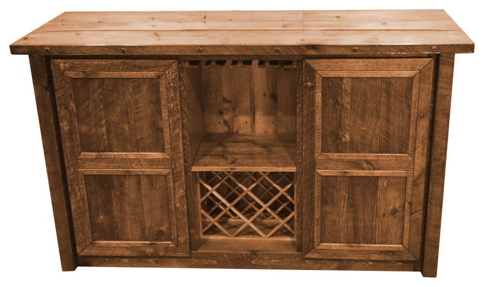 Barnwood Style Timber Peg Freestanding Bar Set, Early American, Black Pine Cone and Quarter Espresso